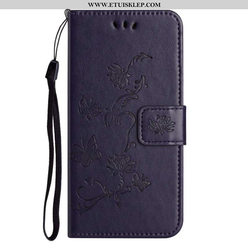 Etui Folio do Samsung Galaxy M13 z Łańcuch Kwiaty Na Ramiączkach